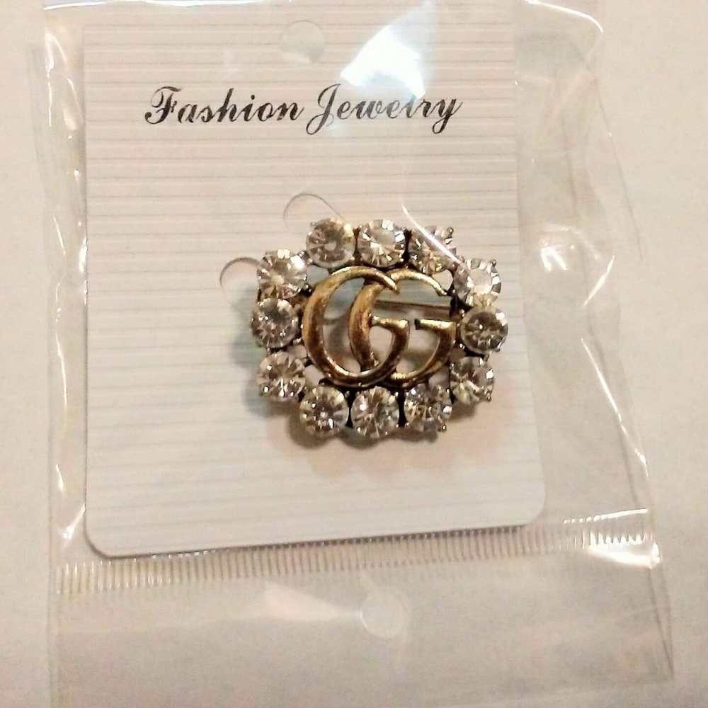 GG Fashion Brooch pin gold & diamond color